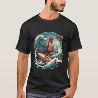 T-shirt Rooster Surfer Chicken Surf Kauai Surf Hawaiian
