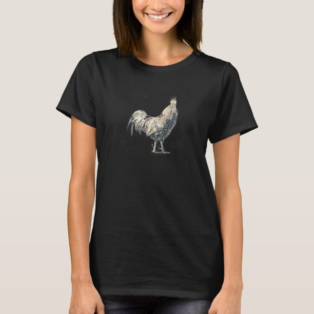 T-shirt Rooster Vintage Retro Blueprint Animal (Devant)