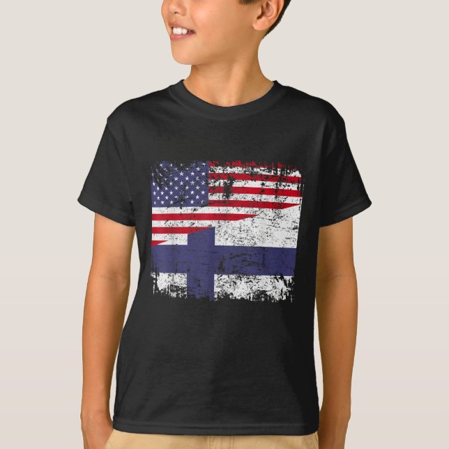 T-shirt ROOTS FINLANDAIS Drapeau semi-américain USA FINLAN (Devant)