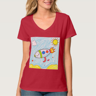 T-shirt Roquette colorée Doodle Amusant Space Art