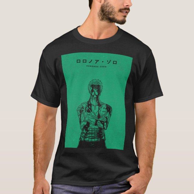 T-shirt Roronoa Zoro Green Manga Style Illustration (Devant)