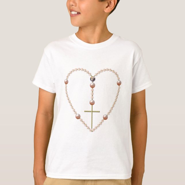 T-shirt Rosaire en forme de coeur "perles" (Devant)
