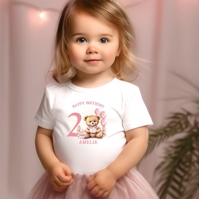 T-shirt rose 2ème Ours Anniversaire fille bébé (Pink 2nd Bear Birthday Girl Toddler T-shirt)