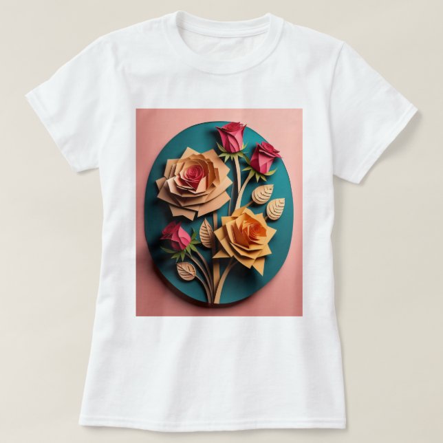 T-shirt rose 3D Paper Art Design (Design devant)
