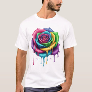 T-shirt Rose à goutte arc-en-ciel - Artistic Bloom Tee
