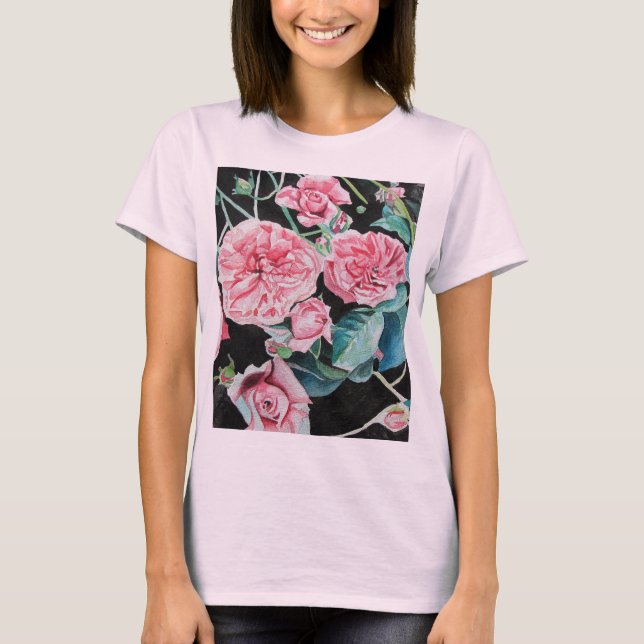 T-shirt Rose Aquarelle Chou Roses victoriens (Devant)