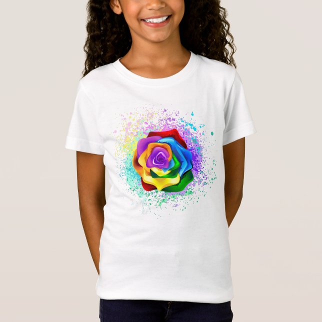 T-Shirt Rose arc-en-ciel coloré (Devant)