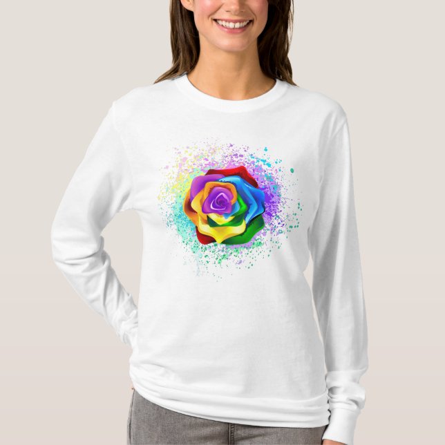 T-shirt Rose arc-en-ciel coloré (Devant)