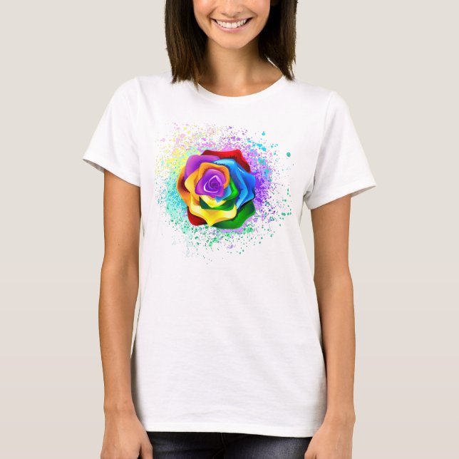 T-shirt Rose arc-en-ciel coloré (Devant)