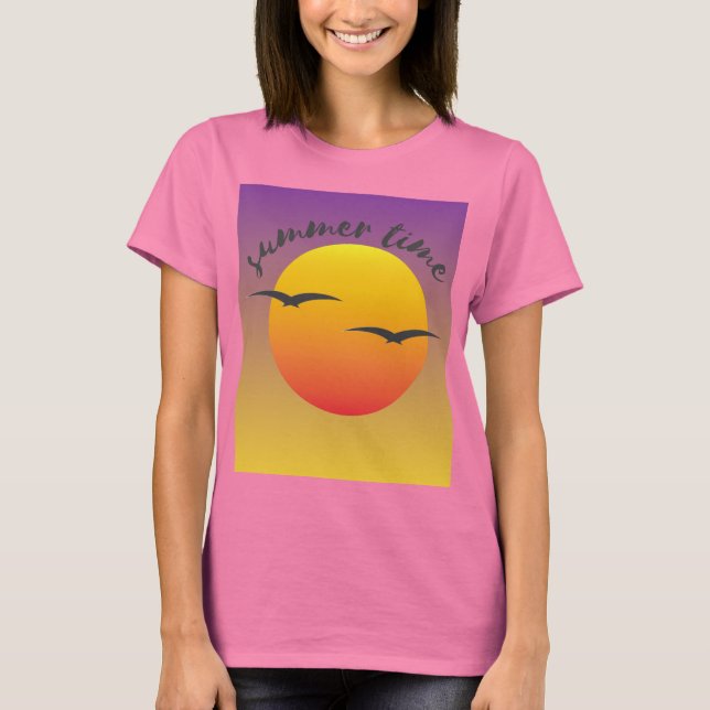 T-shirt rose avec motif d'été (Devant)