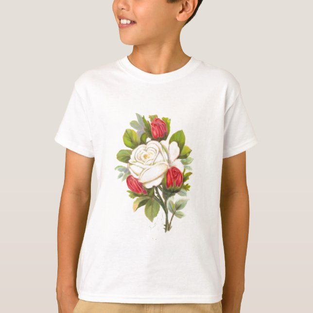 T-shirt Rose blanche avec des boutons rouges (Devant)