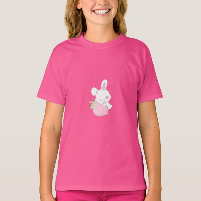 T-shirt rose chaud lapin mignon Kawaii  (Devant)