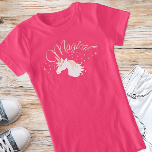 T-Shirt Rose clair moderne rose blanc magique Unicorne (Créateur téléchargé)
