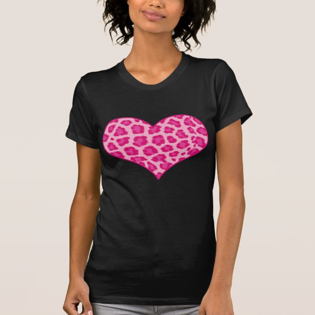 T-shirt rose de coeur d'empreinte de léopard (Devant)