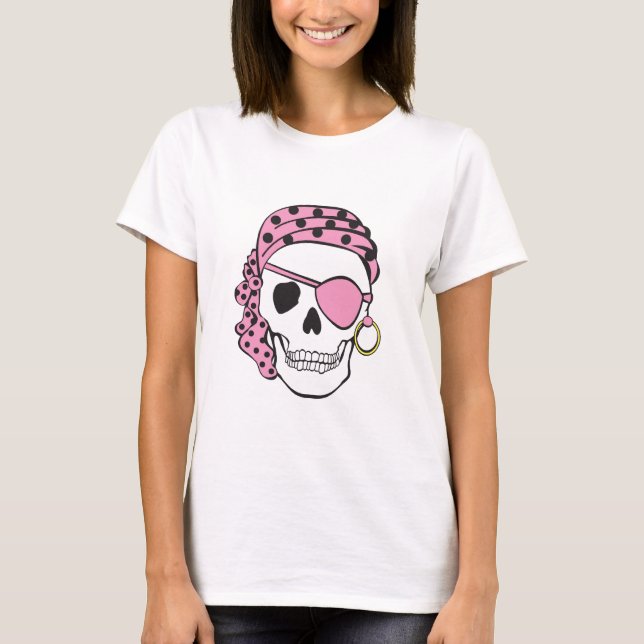 T-shirt rose de crâne de pirate (Devant)