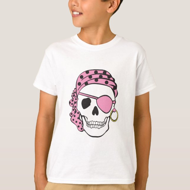 T-shirt rose de crâne de pirate (Devant)