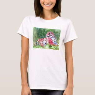 T-shirt rose de dames de tigre