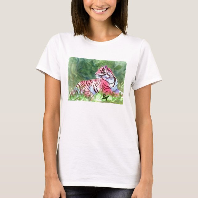 T-shirt rose de dames de tigre (Devant)