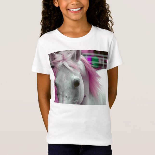 T-shirt rose de filles de cheval (Devant)