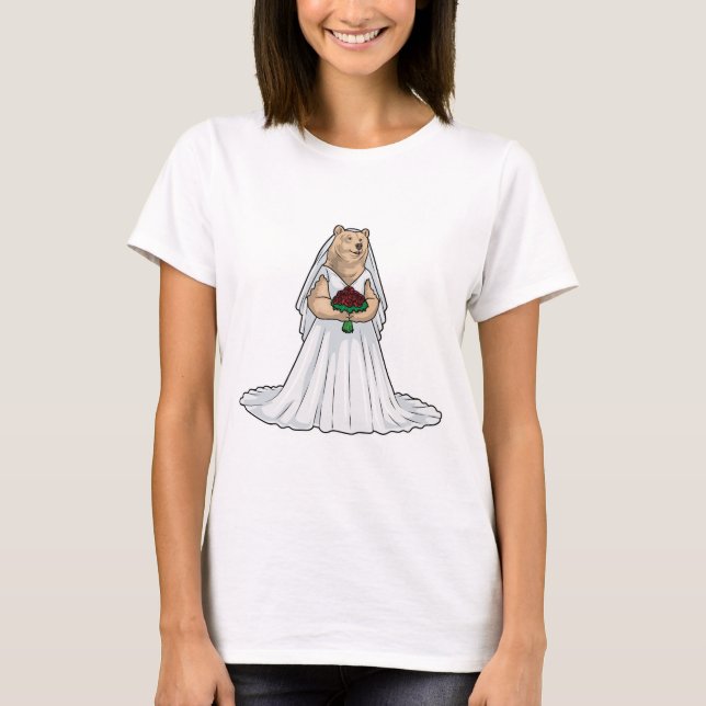 T-shirt Rose de mariage de la mariée ours (Devant)