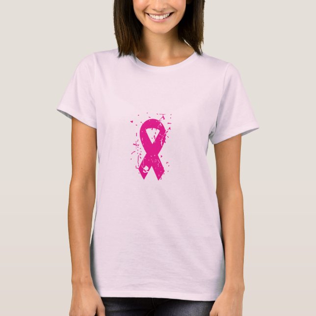 T-shirt rose de ruban de cancer du sein (Devant)