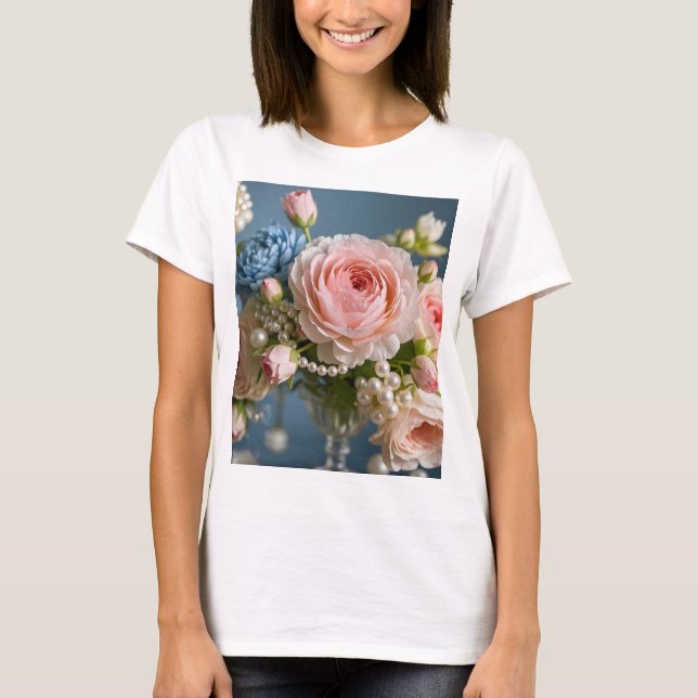 T-shirt Rose délicate avec perle dans le vase (Devant)