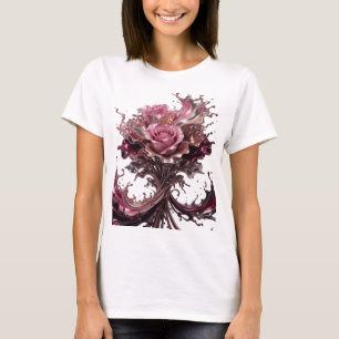T-shirt Rose en chocolat argentée Edgy Vêtement d'art