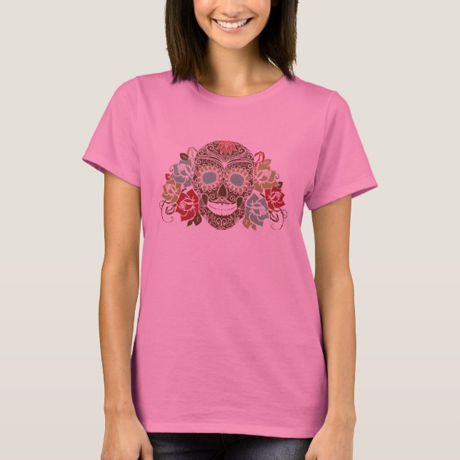 T-shirt Rose et crâne à sucre (Devant)