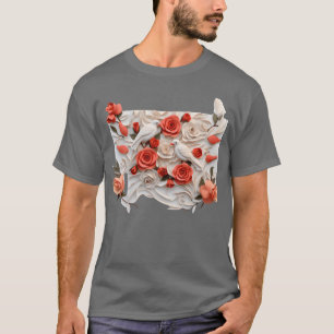 T-shirt Rose et fille d'oiseaux tridimensionnels