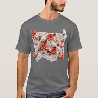 T-shirt Rose et fille d'oiseaux tridimensionnels