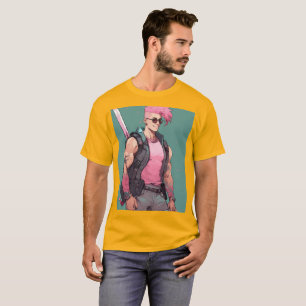 T-shirt rose et jaune vif, style gras et brillant