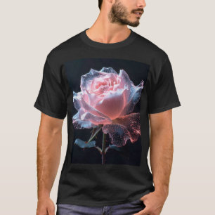 T-shirt Rose Éthérée aux Pétales Lumineuses avec Lumière É