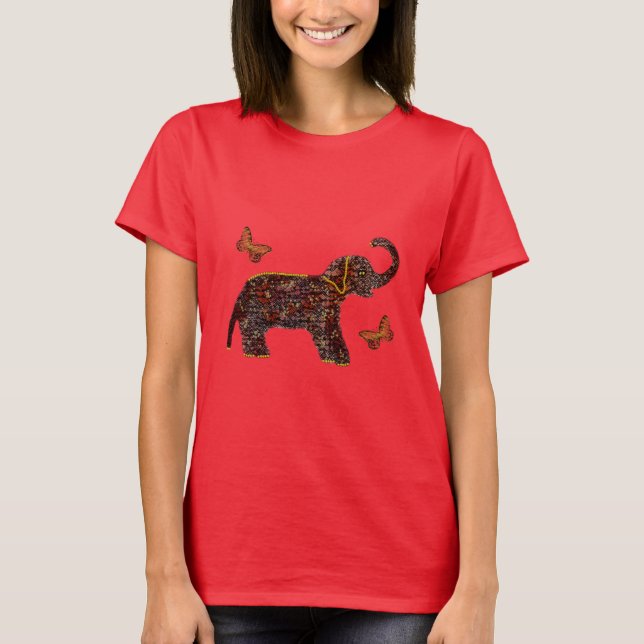 T-shirt rose exotique d'éléphant (Devant)