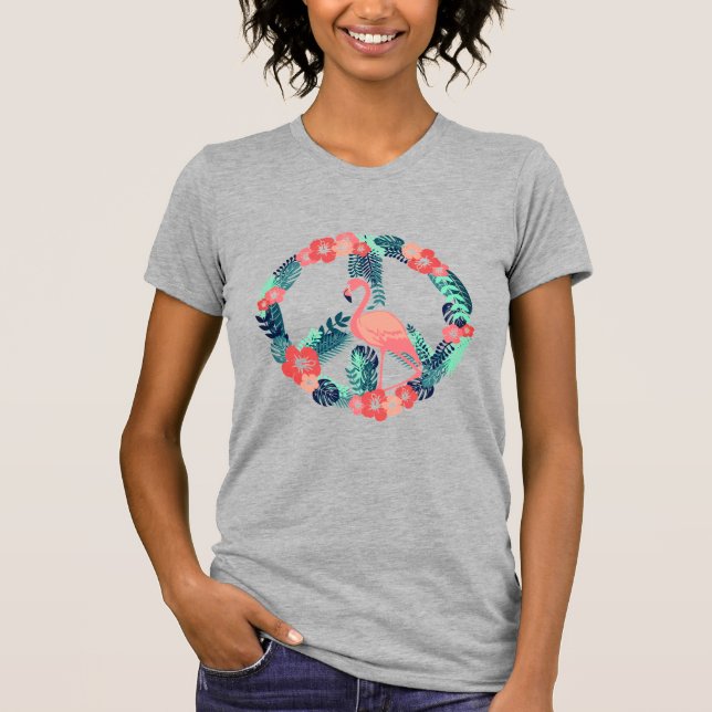 T-Shirt Rose Flamant Signe De Paix Rose Mignon (Devant)
