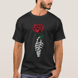 T-shirt Rose Fleur Blanc Squelette Main tenant Une Rose Ro