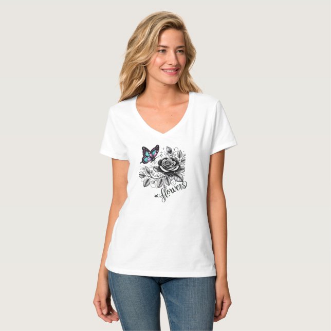 T-shirt Rose Fleurs design (Devant entier)