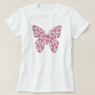 T-shirt Rose floral de papillon de tissu d'Applique