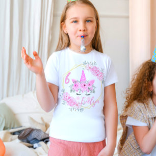 T-shirt rose Floral moderne Unicorne Anniversaire