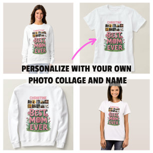 T-shirt Rose Floral Tendance Collage de 10 Photos et Nom