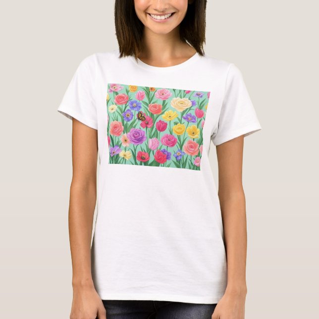 T-shirt Rose florale colorée/printemps (Devant)