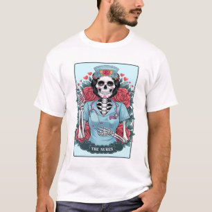 T-shirt Rose Florale Squelette Infirmière Carte Tarot Hall