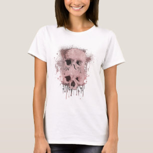 T-shirt Rose Gold Rose Crâne Encre Éclaboussure Graphique