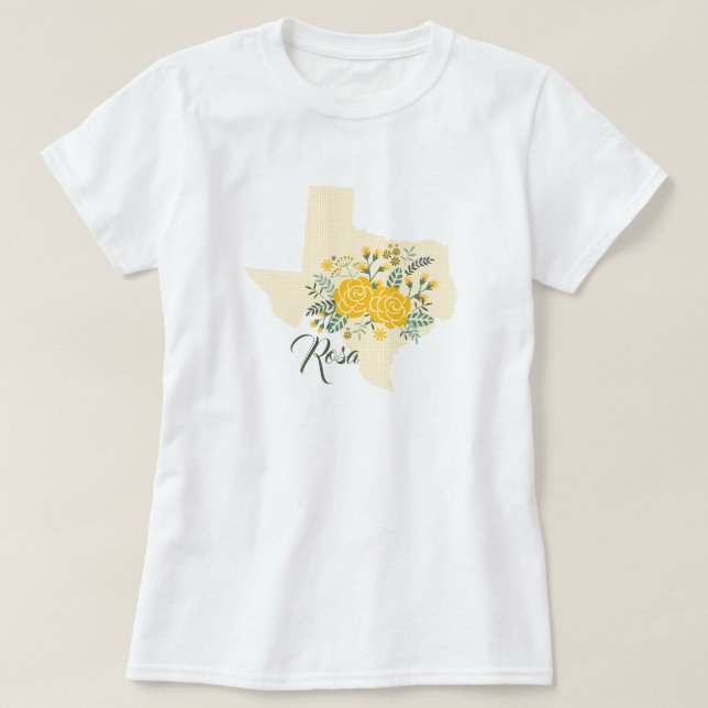 T-shirt Rose jaune du Texas - En vichy Etat avec Rose (Design devant)