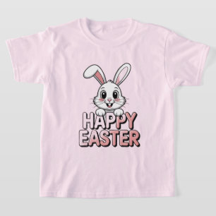 T-Shirt Rose Lapin de Pâques Heureux Blanc