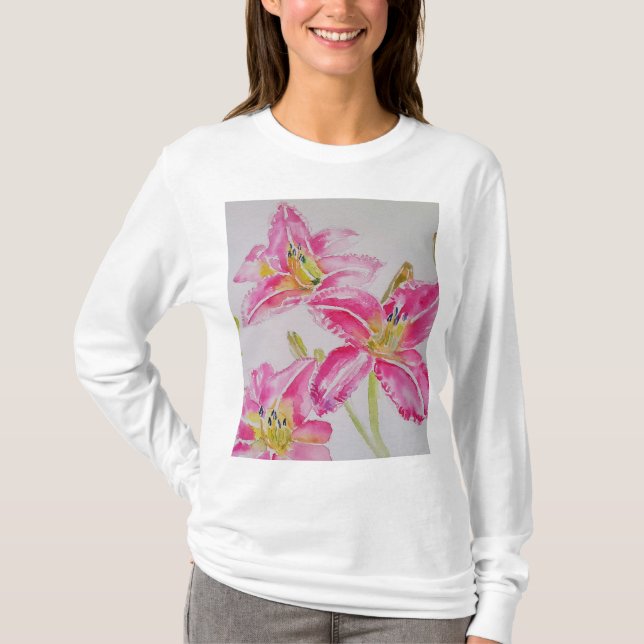 T-shirt Rose Lily Aquarelle fleurs florales Femme T Chemis (Devant)