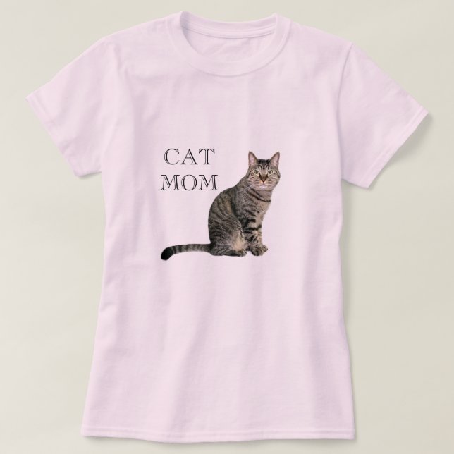T-Shirt Rose Maman Chat Gris Tabby (Design devant)
