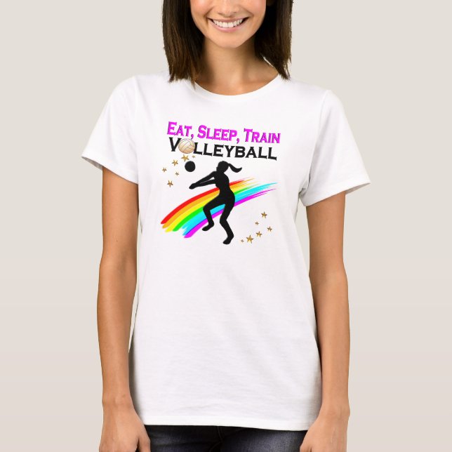 T-SHIRT ROSE MANGER, DORMIR, VOLLEYBALL DE TRAIN (Devant)