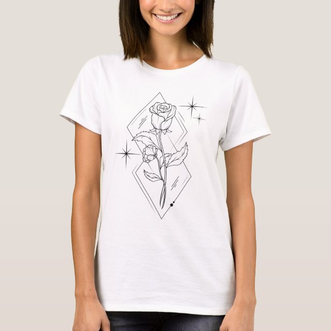 T-shirt Rose minimal d'art de ligne (Devant)