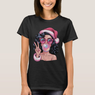 T-shirt Rose Mme Africaine Père Noël souffler Bubble Gum F