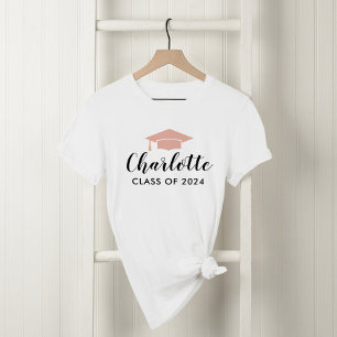 T-shirt Rose moderne Gold Script Nom 2024 Graduation Photo
